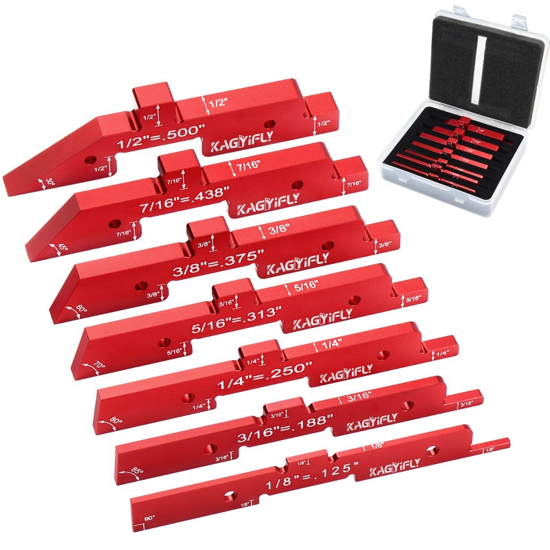 KAGYIFLY Router Table Setup Bars  7pcs Aluminum Precision Setup Blocks Height Gauge Set for Router Table Saw Accessories and Angle Woodworking Set Up(Each Block has Different Thickness) - Image 1